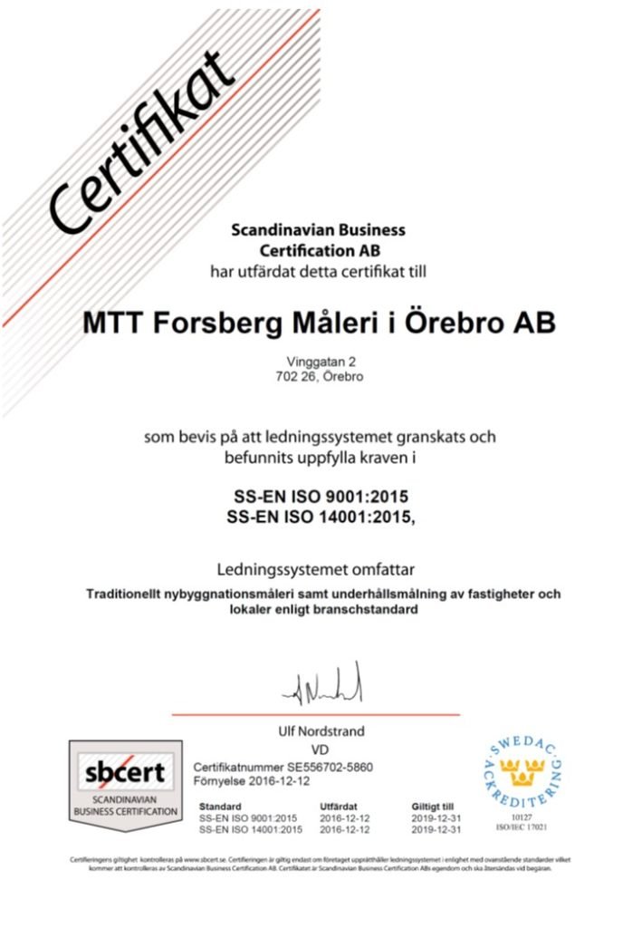 certifikat nybyggnationsmåleri